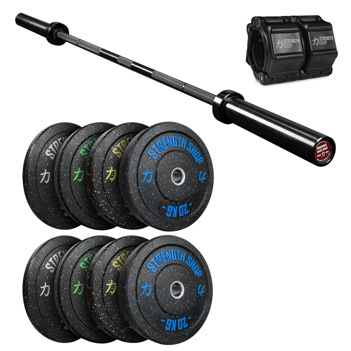 Crumb Bumper Plates Set, Original 2028 Olympic Bar & Flip Lock V2 Collars Package