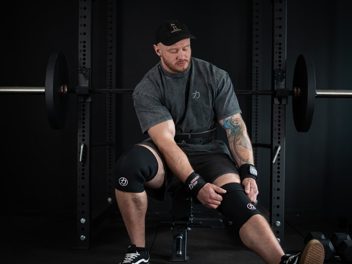 Strength Stack - Black - 10mm Lever Belt, 7mm Inferno Knee Sleeves & Zeus Wrist Wraps