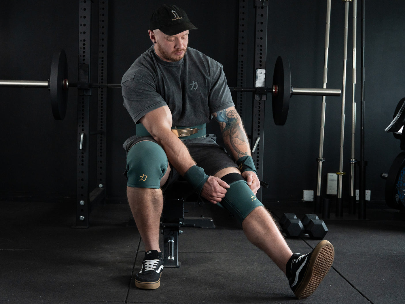 Strength Stack - Vintage Green - 10mm Lever Belt, 7mm Inferno Knee Sleeves & Zeus Wrist Wraps