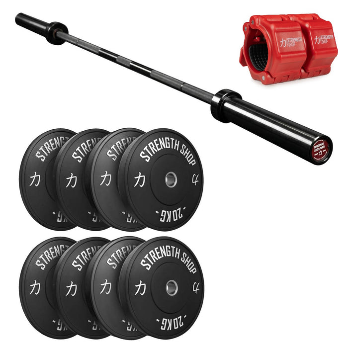 Riot Bumper Plates 2.0 Set Black, Original 2028 Olympic Bar & Flip Lock Collars