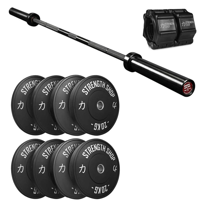 Riot Bumper Plates 2.0 Set Black, Original 2028 Olympic Bar & Flip Lock Collars