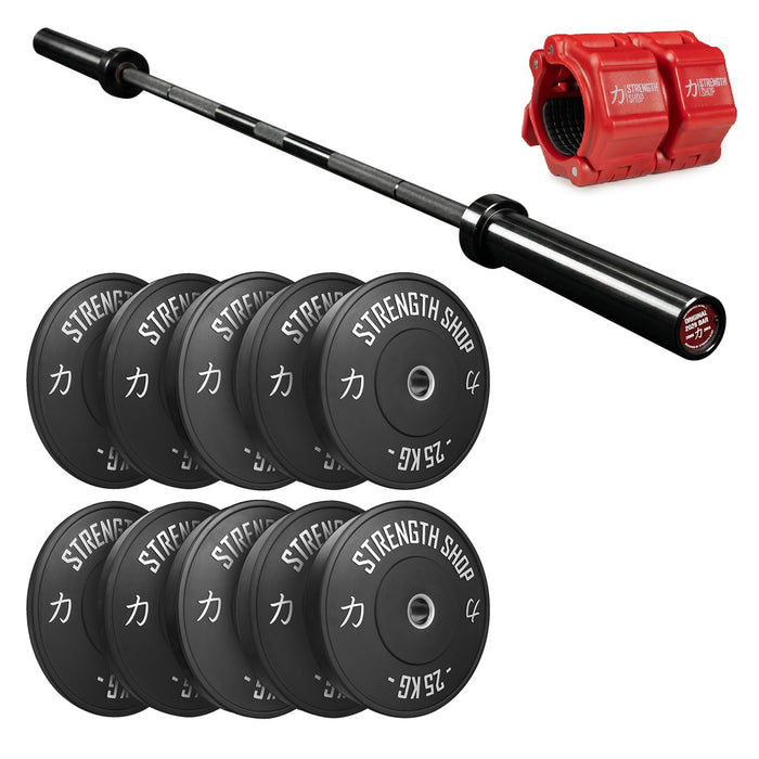 Riot Bumper Plates 2.0 Set Black, Original 2028 Olympic Bar & Flip Lock Collars