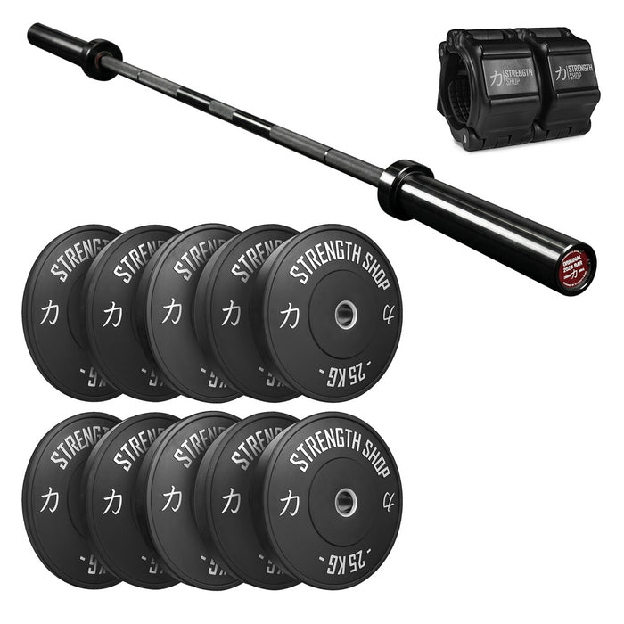 Riot Bumper Plates 2.0 Set Black, Original 2028 Olympic Bar & Flip Lock Collars