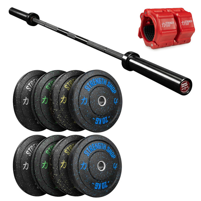 Crumb Bumper Plates Set, Original 2028 Olympic Bar & Flip Lock V2 Collars Package
