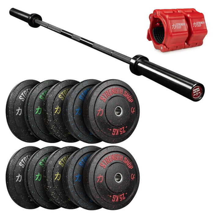 Crumb Bumper Plates Set, Original 2028 Olympic Bar & Flip Lock V2 Collars Package