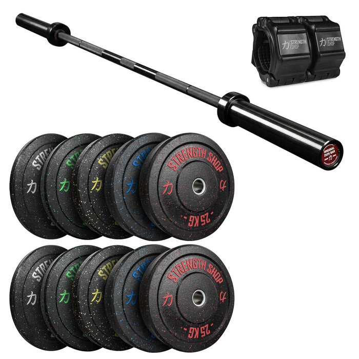 Crumb Bumper Plates Set, Original 2028 Olympic Bar & Flip Lock V2 Collars Package