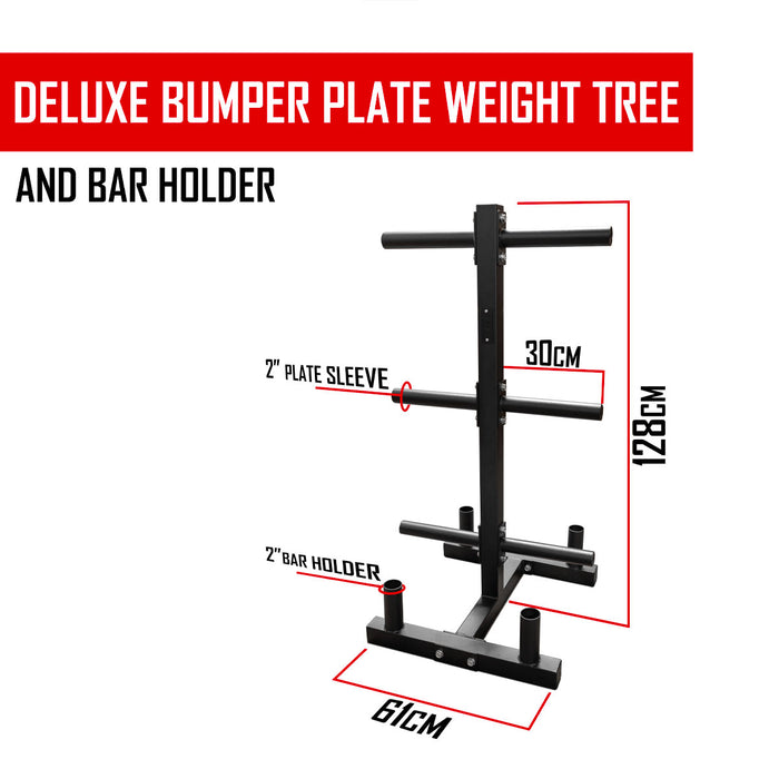Deluxe Rubber Bumper Plate Olympic Weight Tree/Bar Holder