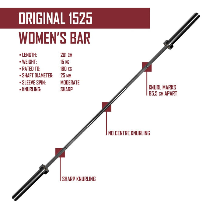 Original 1525 15kg Olympic Women's Bar - Black E-Coat