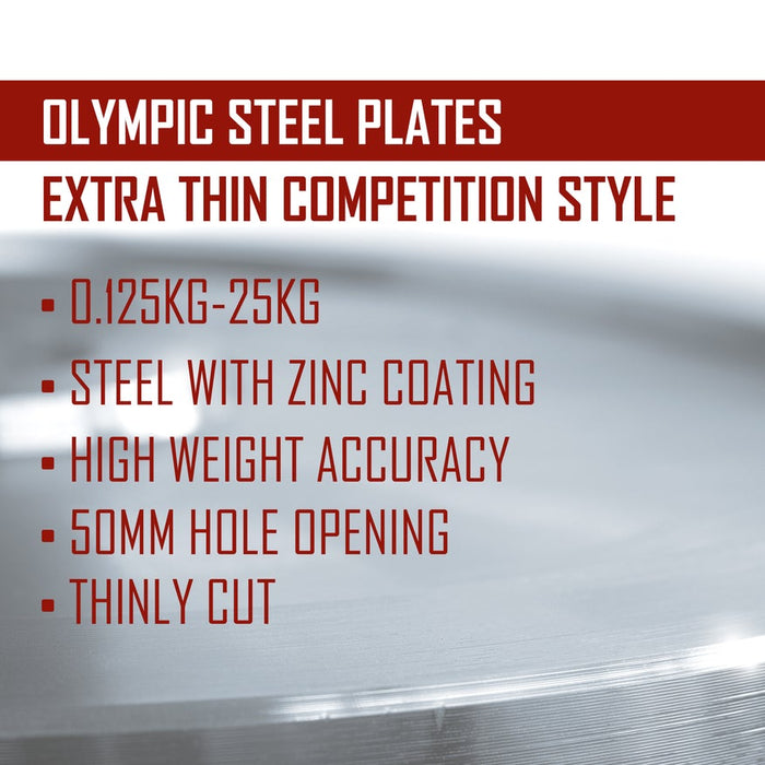 Olympic Extra Thin Competition Style Steel Plates 1.25kg - 25kg - Zinc Plated